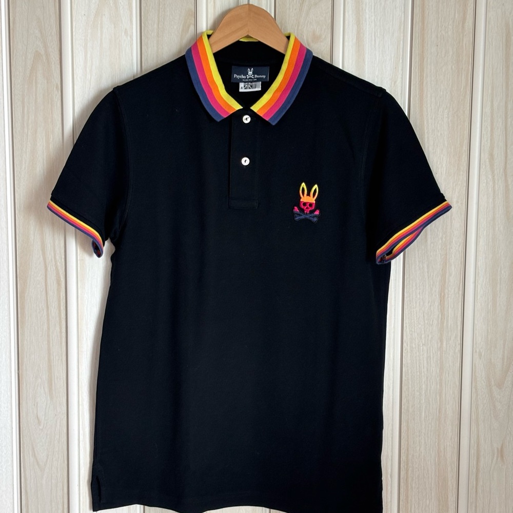 Psycho Bunny Black Polo with Vibrant Trim